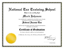 NTTS Certificate of Graduation - Tax Preparation Course